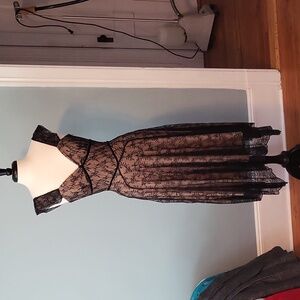 Co-Op Lace Dress Size 6 in Flesh tone under black lace with asymmetrical hem